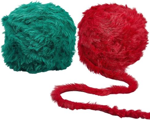 2 Rolls 139.98 Yards Red Green Fluffy Yarn Bulky Chunky Fuzzy Plush Velvet Yarns Soft Touch Fancy Furry Christmas Thread for Crocheting Knitting Sweater Hat Scarf Blanket DIY Craft Supply in Kuwait