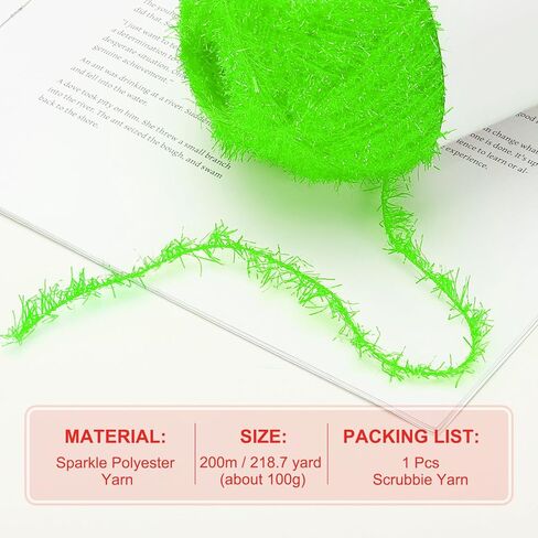 PATIKIL 218 Yard Scrubbie Yarn, Sparkle Yarn Polyester Scrubbie Sparkle Glass for Dishcloths Crocheting Knitting DIY Crafts Blanket Rug Sweater Scarf Hat, Apple Green in Kuwait