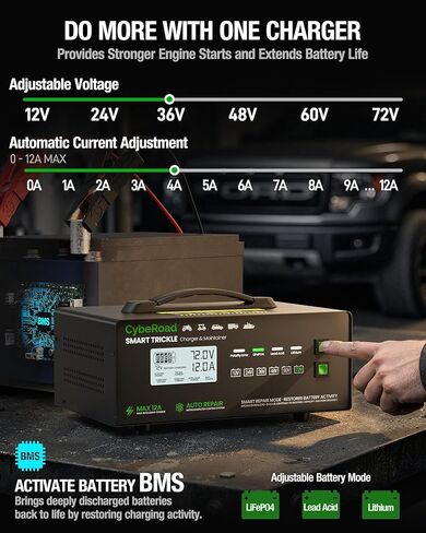 Smart Battery Charger 12V 24V 36V 48V 60V 72V for LiFePO4, Lithium & Lead Acid Batteries, Fully Automatic Multi-Voltage Charger with Pulse Repair & Desulfation for Car, RV, Golf Cart in Saudi Arabia