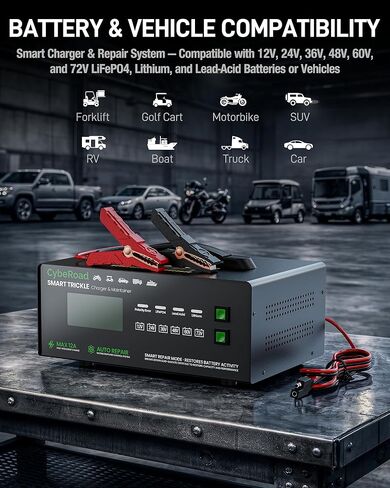 Smart Battery Charger 12V 24V 36V 48V 60V 72V for LiFePO4, Lithium & Lead Acid Batteries, Fully Automatic Multi-Voltage Charger with Pulse Repair & Desulfation for Car, RV, Golf Cart in Saudi Arabia