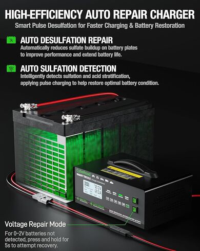 Smart Battery Charger 12V 24V 36V 48V 60V 72V for LiFePO4, Lithium & Lead Acid Batteries, Fully Automatic Multi-Voltage Charger with Pulse Repair & Desulfation for Car, RV, Golf Cart in Saudi Arabia