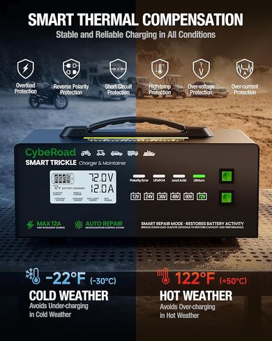 Smart Battery Charger 12V 24V 36V 48V 60V 72V for LiFePO4, Lithium & Lead Acid Batteries, Fully Automatic Multi-Voltage Charger with Pulse Repair & Desulfation for Car, RV, Golf Cart in Saudi Arabia