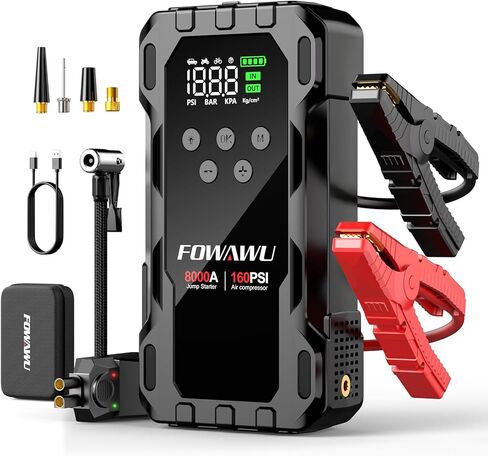 FOWAWU 26800 mAh 7000 A Peak Jump Starter for 12 V Vehicles (12 L Petrol / 10 L Diesel) and Moto, Car Battery Jump Starter Power Pack with Smart Jumper, 5 * 3.5 CM Large Screen and LED Torch in Saudi Arabia