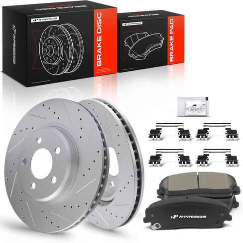 A-Premium 12.6 in (320 mm) Front Drilled and Slotted Disc Brake Rotors + Ceramic Pads Kit Compatible with Select Chrysler and Dodge Models - 300, Challenger, Charger, Magnum, 6-PC Set in Saudi Arabia