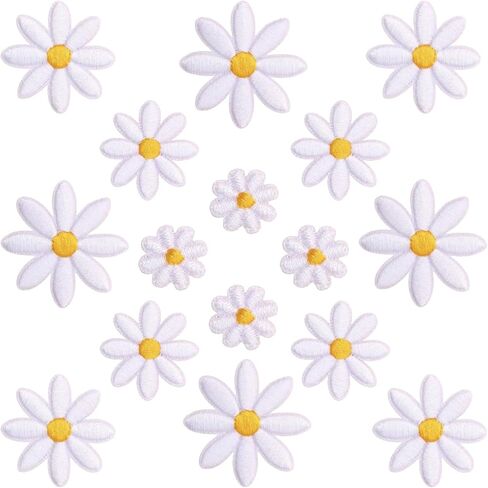 16 Pcs Iron on Patches for Clothes Ideal for Clothes,Jeans,Hats,Backpack,4 Sizes Cute Daisy Flower Applique Patch White,Sew On Embroidered Applique Sewing Patches for Bags in Saudi Arabia