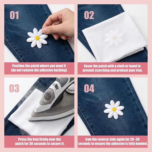 16 Pcs Iron on Patches for Clothes Ideal for Clothes,Jeans,Hats,Backpack,4 Sizes Cute Daisy Flower Applique Patch White,Sew On Embroidered Applique Sewing Patches for Bags in Saudi Arabia