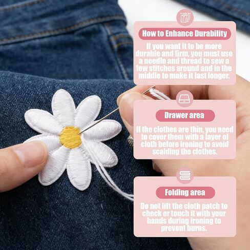 16 Pcs Iron on Patches for Clothes Ideal for Clothes,Jeans,Hats,Backpack,4 Sizes Cute Daisy Flower Applique Patch White,Sew On Embroidered Applique Sewing Patches for Bags in Saudi Arabia