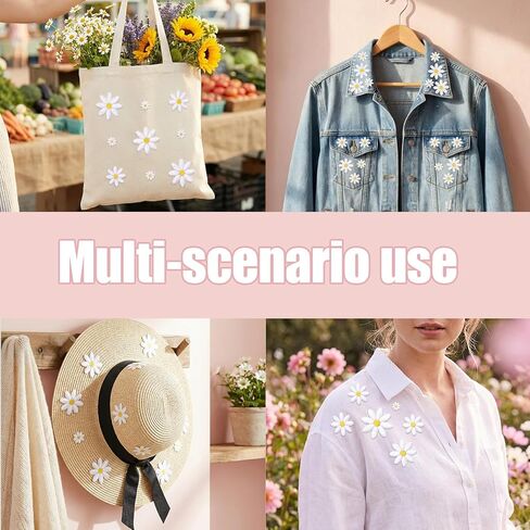 16 Pcs Iron on Patches for Clothes Ideal for Clothes,Jeans,Hats,Backpack,4 Sizes Cute Daisy Flower Applique Patch White,Sew On Embroidered Applique Sewing Patches for Bags in Saudi Arabia