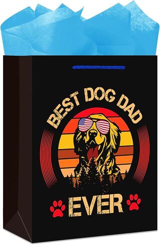 حقيبة هدايا JUESMOS Best Dog Dad Ever حقيبة هدايا عيد الأب مع مناديل ورقية مقاس 13 بوصة أكياس هدايا ورقية كبيرة لعيد الأب مع مقابض أكياس تغليف هدايا الآباء السعيدين وديكورات الحفلات للأب الجد والزوج in Kuwait