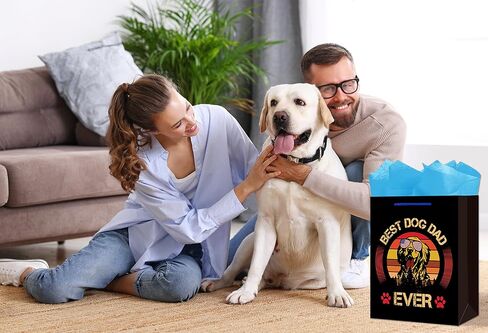 حقيبة هدايا JUESMOS Best Dog Dad Ever حقيبة هدايا عيد الأب مع مناديل ورقية مقاس 13 بوصة أكياس هدايا ورقية كبيرة لعيد الأب مع مقابض أكياس تغليف هدايا الآباء السعيدين وديكورات الحفلات للأب الجد والزوج in Kuwait