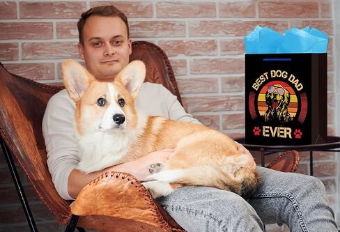 حقيبة هدايا JUESMOS Best Dog Dad Ever حقيبة هدايا عيد الأب مع مناديل ورقية مقاس 13 بوصة أكياس هدايا ورقية كبيرة لعيد الأب مع مقابض أكياس تغليف هدايا الآباء السعيدين وديكورات الحفلات للأب الجد والزوج in Kuwait