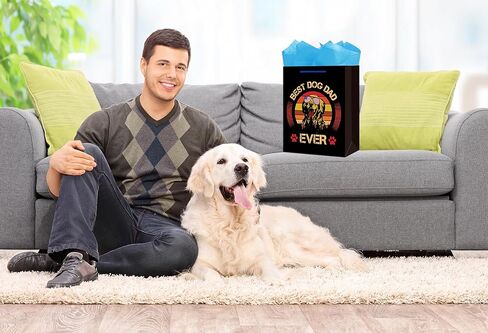 حقيبة هدايا JUESMOS Best Dog Dad Ever حقيبة هدايا عيد الأب مع مناديل ورقية مقاس 13 بوصة أكياس هدايا ورقية كبيرة لعيد الأب مع مقابض أكياس تغليف هدايا الآباء السعيدين وديكورات الحفلات للأب الجد والزوج in Kuwait