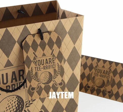 JAYTEM Kraft Golf Gift Bag 13" Large Classic Argyle Pattern Golf Design Gift Bag Set with Greeting Card, Tag, Envelope & Tissue Paper for Men Father's Day, Golf Themed Birthday, Sports Party Favor in Saudi Arabia