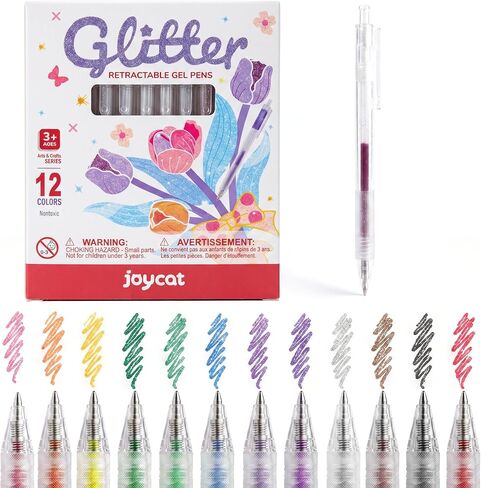 أقلام جل لامعة قابلة للسحب من JoyCat، قلم ضغط لامع بنقطة دقيقة 0.8 مم مع ملصق حامل ألوان DIY، أقلام جل خالية من الغطاء للتلوين، اليومية، الرسم، مجموعة 48 لونًا نهائية مع أسطوانة تخزين in Kuwait