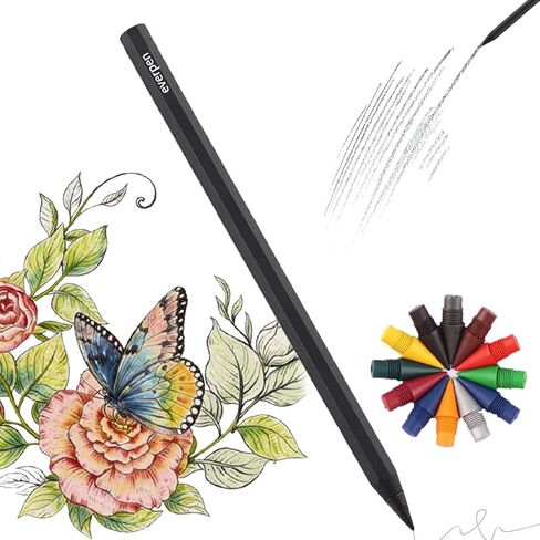 Forever Pencil,Metal Alloy Writing Instrument, With 12 Colored Refill Tips, No Sharpening Required, Pencils for Drawing, Sketching and Writing,Bonus Gift Storage Box (Black, No Gift Box) in Kuwait