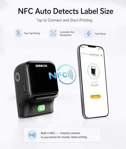 آلة صنع ملصقات Rongta Bluetooth، طابعة ملصقات حرارية سهلة الاستخدام للمكتب والمنزل والأعمال التجارية، تأتي مع لفة واحدة مقاس 2 × 1.18 بوصة ملصق أبيض (أسود) in Kuwait