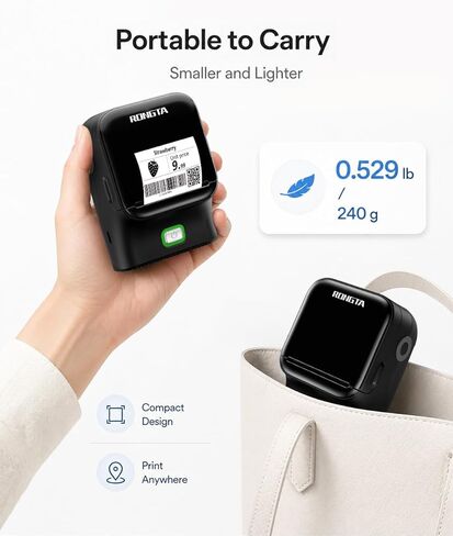 آلة صنع ملصقات Rongta Bluetooth، طابعة ملصقات حرارية سهلة الاستخدام للمكتب والمنزل والأعمال التجارية، تأتي مع لفة واحدة مقاس 2 × 1.18 بوصة ملصق أبيض (أسود) in Kuwait