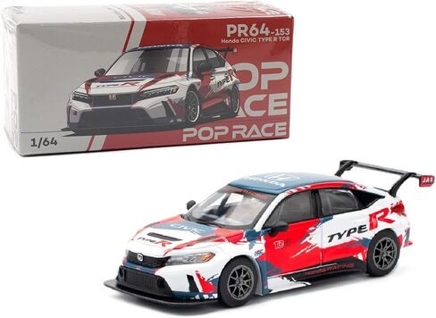 1:64 Diecast Model Car Compatible with Honda Civic Type R TCR Presentation White with Graphics Limited Edition by Pop Race PR640153 in Kuwait