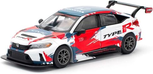 1:64 Diecast Model Car Compatible with Honda Civic Type R TCR Presentation White with Graphics Limited Edition by Pop Race PR640153 in Kuwait