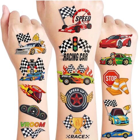96PCS Racing Car Temporary Tattoos Stickers - Sport Racing Car Birthday Party Favors Themed Birthday Party Decorations Accessories Supplies Gift Idea For Kids Teens Adult Classroom Prizes Rewards in Kuwait