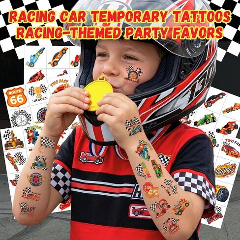 96PCS Racing Car Temporary Tattoos Stickers - Sport Racing Car Birthday Party Favors Themed Birthday Party Decorations Accessories Supplies Gift Idea For Kids Teens Adult Classroom Prizes Rewards in Kuwait