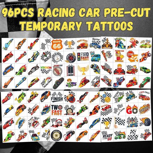 96PCS Racing Car Temporary Tattoos Stickers - Sport Racing Car Birthday Party Favors Themed Birthday Party Decorations Accessories Supplies Gift Idea For Kids Teens Adult Classroom Prizes Rewards in Kuwait