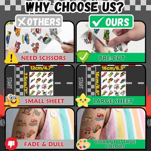 96PCS Racing Car Temporary Tattoos Stickers - Sport Racing Car Birthday Party Favors Themed Birthday Party Decorations Accessories Supplies Gift Idea For Kids Teens Adult Classroom Prizes Rewards in Kuwait