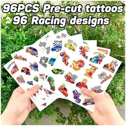 96PCS Racing Car Temporary Tattoos Stickers - Sport Racing Car Birthday Party Favors Themed Birthday Party Decorations Accessories Supplies Gift Idea For Kids Teens Adult Classroom Prizes Rewards in Kuwait