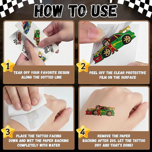 96PCS Racing Car Temporary Tattoos Stickers - Sport Racing Car Birthday Party Favors Themed Birthday Party Decorations Accessories Supplies Gift Idea For Kids Teens Adult Classroom Prizes Rewards in Kuwait