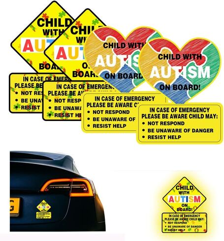 Child with Autism on Board Car Vinyl Stickers 4 Pack Reflective Autism Awareness Labels Decals for Window,Truck,SUV,Bumper 4.5 X 5.5 inch in Saudi Arabia