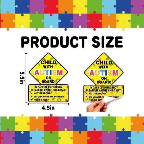Child with Autism on Board Car Vinyl Stickers 4 Pack Reflective Autism Awareness Labels Decals for Window,Truck,SUV,Bumper 4.5 X 5.5 inch in Saudi Arabia