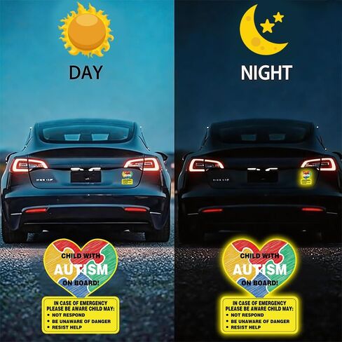 Child with Autism on Board Car Vinyl Stickers 4 Pack Reflective Autism Awareness Labels Decals for Window,Truck,SUV,Bumper 4.5 X 5.5 inch in Saudi Arabia