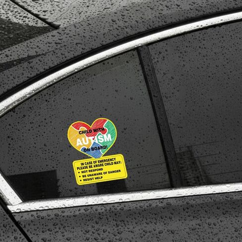 Child with Autism on Board Car Vinyl Stickers 4 Pack Reflective Autism Awareness Labels Decals for Window,Truck,SUV,Bumper 4.5 X 5.5 inch in Saudi Arabia