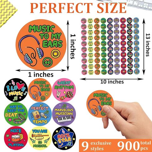 Music Stickers for Kids - 900 Pcs Instrument Themed Reward Sticker for Teachers, Motivational Music Stickers for Student Incentives & Classroom Supplies in Saudi Arabia