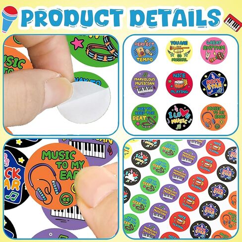 Music Stickers for Kids - 900 Pcs Instrument Themed Reward Sticker for Teachers, Motivational Music Stickers for Student Incentives & Classroom Supplies in Saudi Arabia