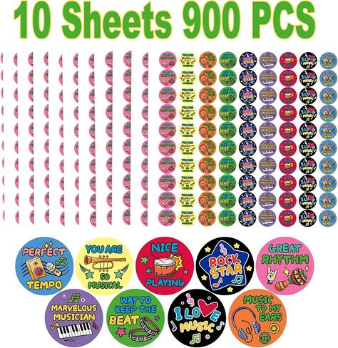 Music Stickers for Kids - 900 Pcs Instrument Themed Reward Sticker for Teachers, Motivational Music Stickers for Student Incentives & Classroom Supplies in Saudi Arabia