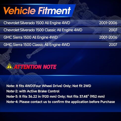 مجموعة عمود الدفع الأمامي 36.3 بوصة مناسبة لسيارة Chevy Silverado 1500 GMC Sierra 1500 4WD 2001-2007, OE 938-186, 15186002 in Kuwait