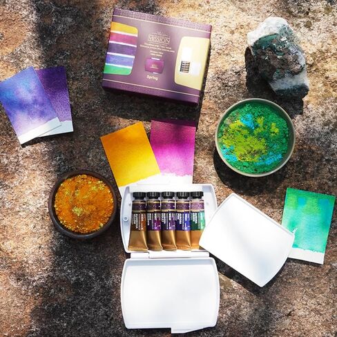 Mijello Mission Tourmaline Two-Tone Granulation Water Color Paint Unique texture Color retention Good Pigmentation for dramatic effect Art work & Craft_MGC-0405S_5 Colors (Spring) Set in Saudi Arabia