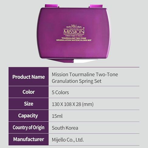 Mijello Mission Tourmaline Two-Tone Granulation Water Color Paint Unique texture Color retention Good Pigmentation for dramatic effect Art work & Craft_MGC-0405S_5 Colors (Spring) Set in Saudi Arabia