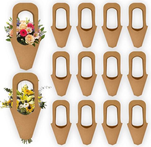 50 Pack Kraft Paper Flower Bouquet Holders – Cardboard Floral Wrap Cones, DIY Bouquet Sleeves with Handles, Wedding, Florist, Gift Wrapping Supplies in Kuwait