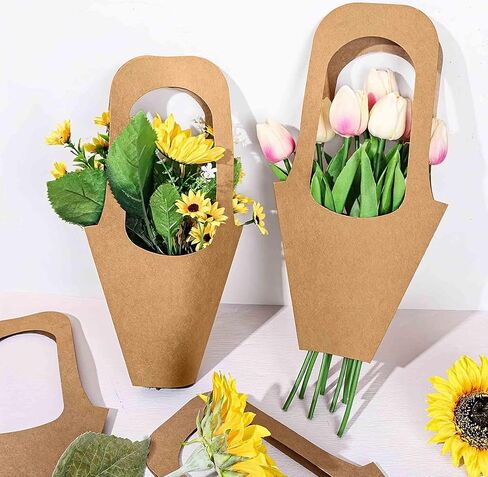 50 Pack Kraft Paper Flower Bouquet Holders – Cardboard Floral Wrap Cones, DIY Bouquet Sleeves with Handles, Wedding, Florist, Gift Wrapping Supplies in Kuwait