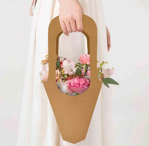 50 Pack Kraft Paper Flower Bouquet Holders – Cardboard Floral Wrap Cones, DIY Bouquet Sleeves with Handles, Wedding, Florist, Gift Wrapping Supplies in Kuwait