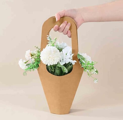 50 Pack Kraft Paper Flower Bouquet Holders – Cardboard Floral Wrap Cones, DIY Bouquet Sleeves with Handles, Wedding, Florist, Gift Wrapping Supplies in Kuwait