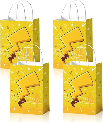 24Pcs Lightning Bolts Gift Bags with Handles Yellow Cartoon Party Treat Candy Bags Yellow Animation Birthday Paper Gift Goodie Bag for Boys Birthday Party Favors in Saudi Arabia
