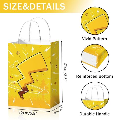 24Pcs Lightning Bolts Gift Bags with Handles Yellow Cartoon Party Treat Candy Bags Yellow Animation Birthday Paper Gift Goodie Bag for Boys Birthday Party Favors in Saudi Arabia