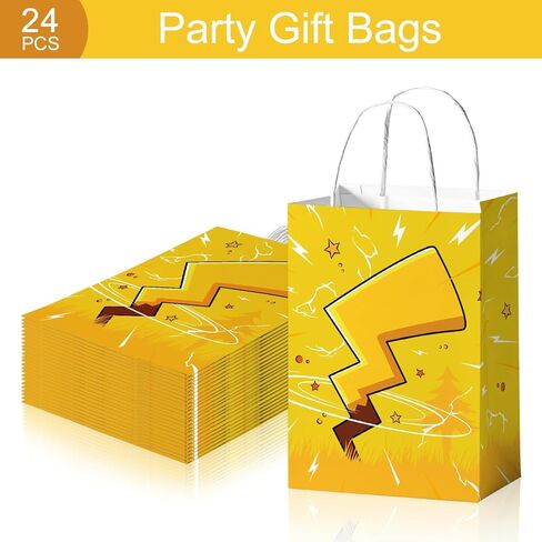 24Pcs Lightning Bolts Gift Bags with Handles Yellow Cartoon Party Treat Candy Bags Yellow Animation Birthday Paper Gift Goodie Bag for Boys Birthday Party Favors in Saudi Arabia