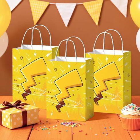 24Pcs Lightning Bolts Gift Bags with Handles Yellow Cartoon Party Treat Candy Bags Yellow Animation Birthday Paper Gift Goodie Bag for Boys Birthday Party Favors in Saudi Arabia