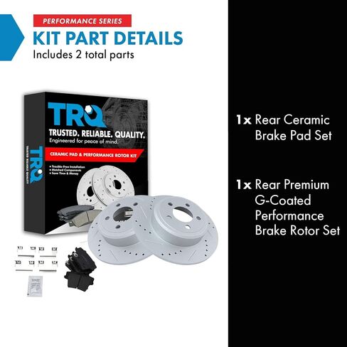 TRQ Rear Brake Pad and Rotor Set Ceramic Drilled Slotted G Coated Rotors Compatible with 2005-2021 Chrysler 300 2009-2021 Dodge Challenger 2006-2021 Charger 2005-2008 Magnum in Kuwait