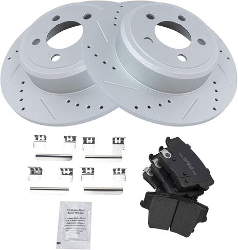 TRQ Rear Brake Pad and Rotor Set Ceramic Drilled Slotted G Coated Rotors Compatible with 2005-2021 Chrysler 300 2009-2021 Dodge Challenger 2006-2021 Charger 2005-2008 Magnum in Kuwait