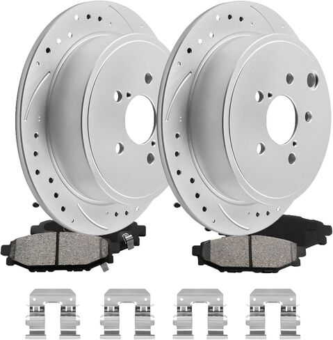 Rear Brake Pads and Rotors Kit Compatible with 2009-2013 Subaru Forester GEOMET Coated Drilled & Slotted Brake Rotors Pads [ 11.3in ], Automotive Replacement Brake Kit in Kuwait